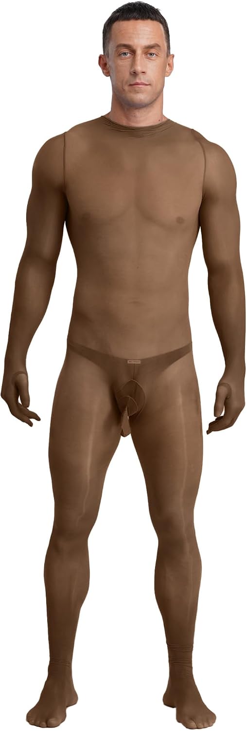 Sywiyi Adult Men Full Body Tights Jumpsuit Zentai Body Suit Opening Sheath And Butt Footed