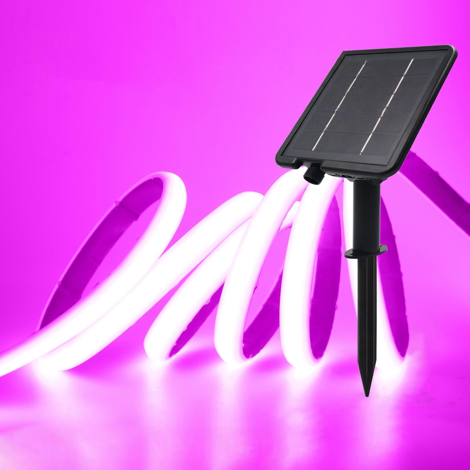 GQL 24V Solar/USB COB LED Strip - IP68 Waterproof 320LEDs/m Dual-Power, 8-Mode for Indoor/Outdoor Lighting (Purple,5m)
