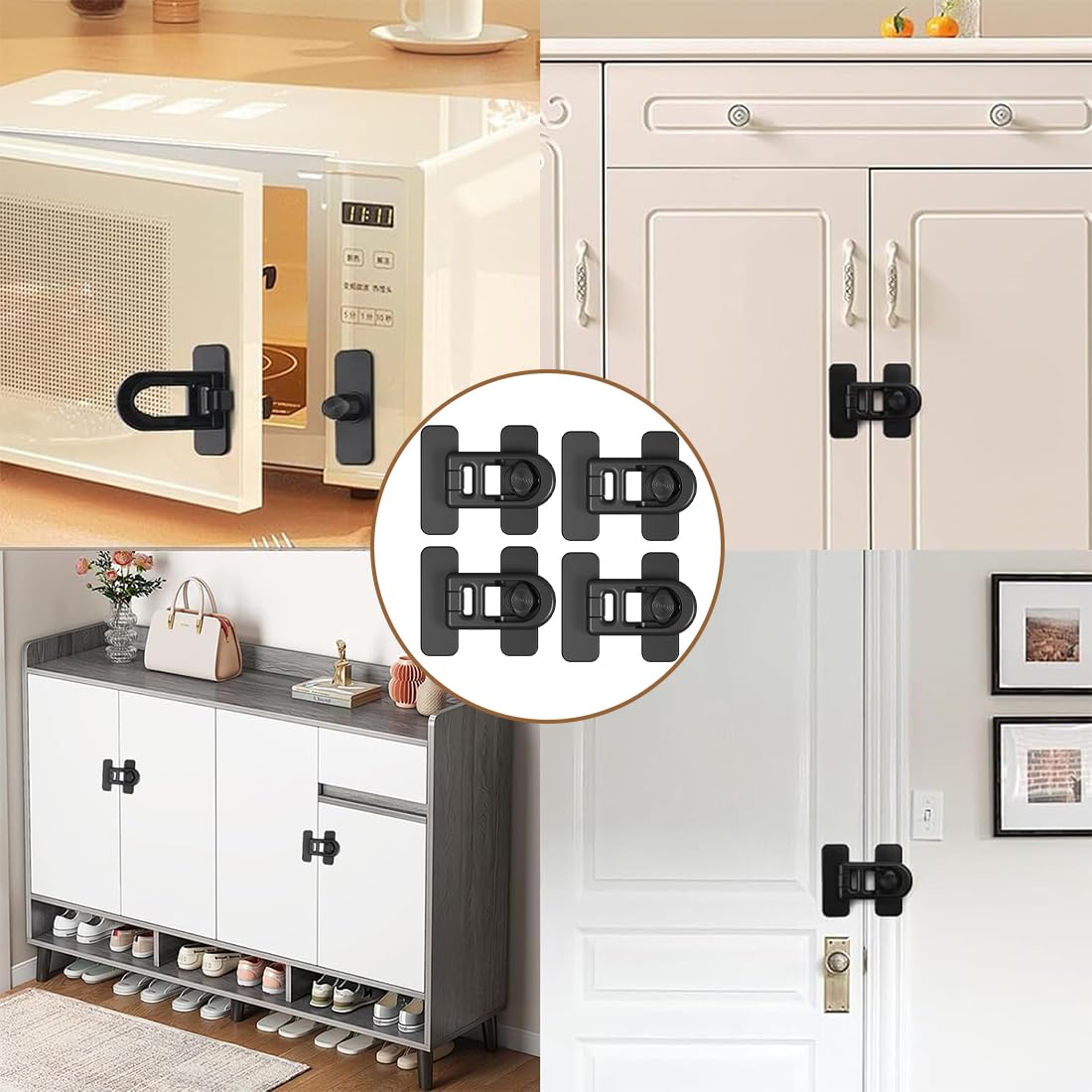 Serrure de Porte de Réfrigérateur pour Sécurité Enfant, 4 Pièces Noir Bloque Porte Bébé, Sécurité Placard Enfants Serrures, Securite Porte Enfant, Sans Perçage Pour Réfrigérateur, Frigo, Armoire