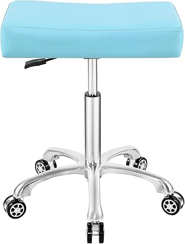 Taburete ajustable con ruedas para oficina de masaje, tatuaje médico, taburete hidráulico de trabajo pesado con ruedas (cian)