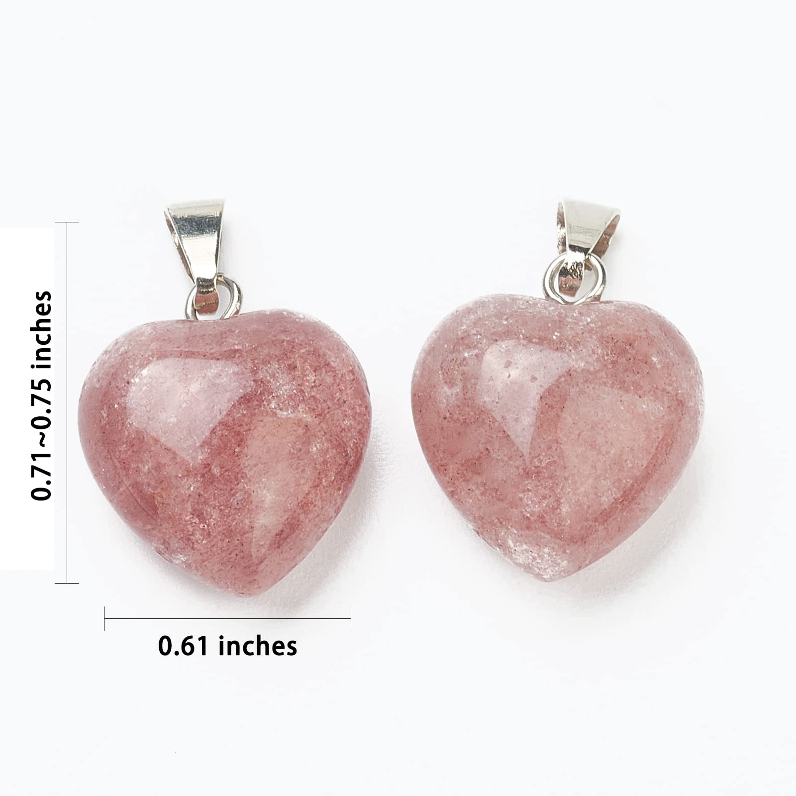 BEEFLYING 10 Pcs Natural Gemstone Heart Pendant Charms Strawberry Quartz Charms Healing Stone Pendants for Jewelry Making Crafts Supplies - Image 2