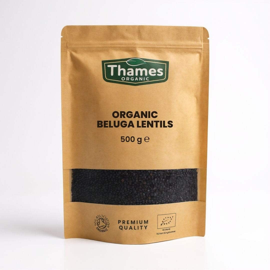 Organic Beluga Lentils 500g - No Additives, No Preservatives, Raw, Vegan, GMO-Free, Certified Organic - Perfect for Soups, Salads, Meals - Thames Organic