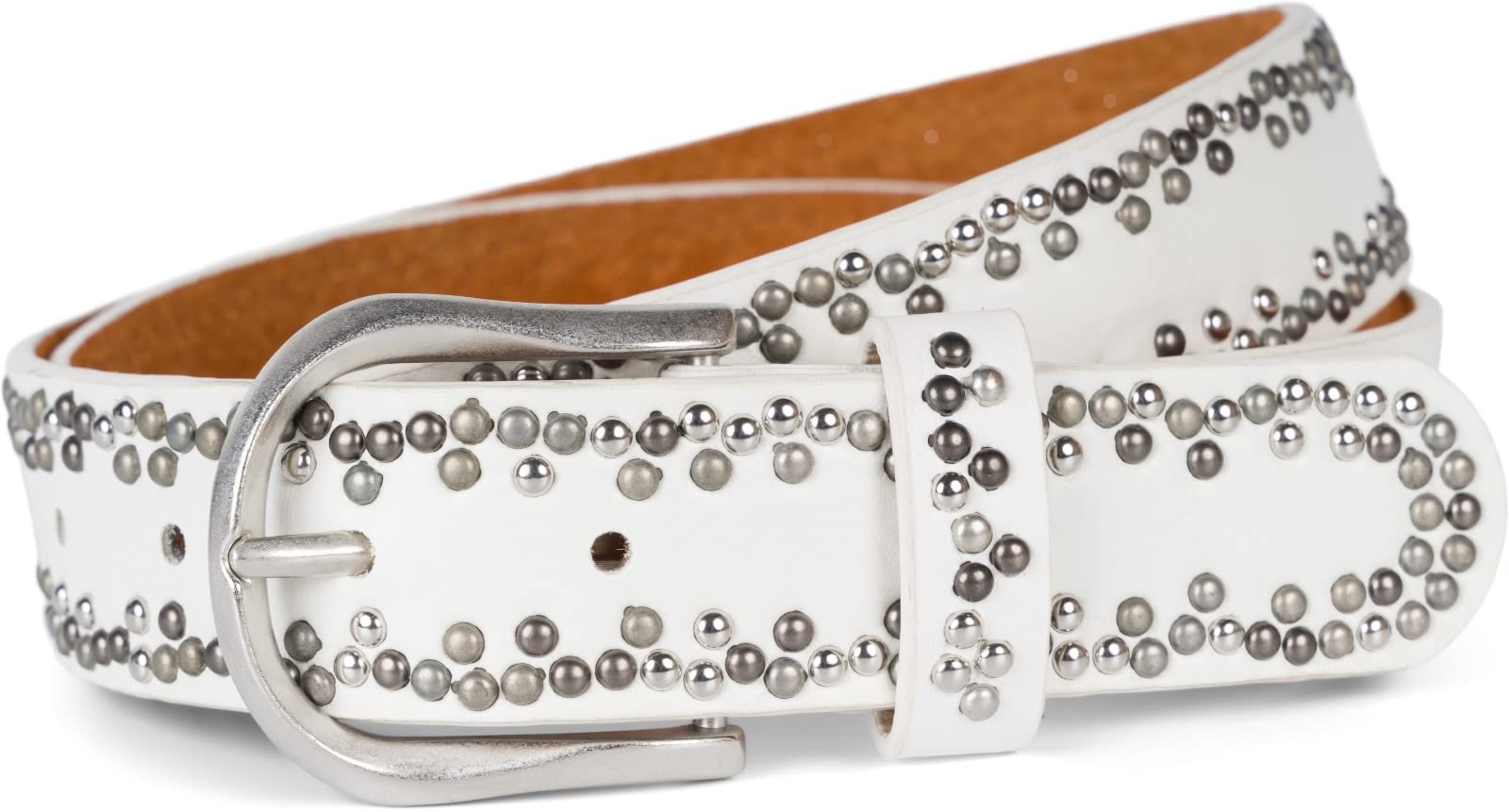 Stylebreaker Women's White Studded Belt With Different Coloured Small Studs, Belt, Shortenable, Unisex 03010071, Colour:, Size:105cm