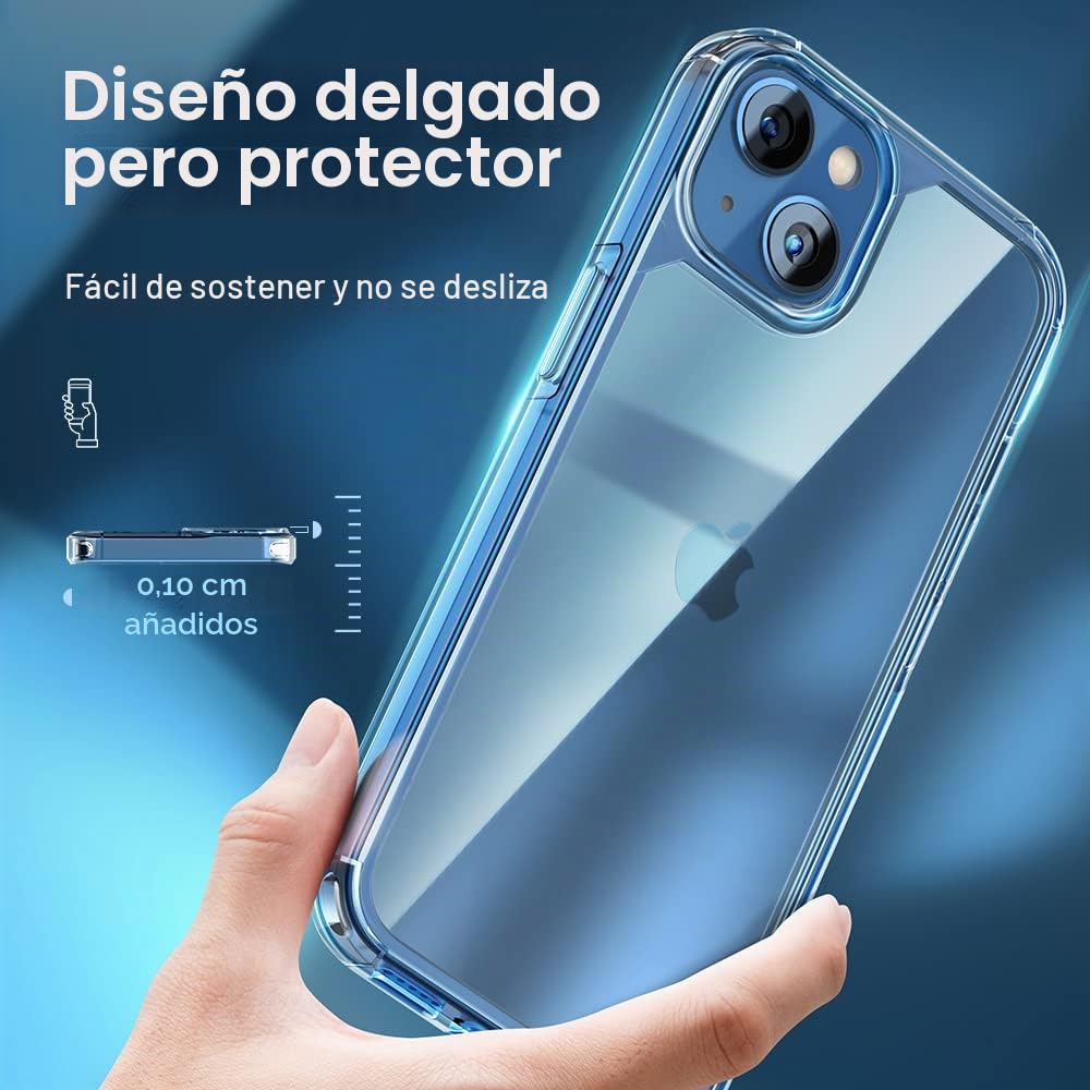 TAURI 3 en 1 Funda para iPhone 13, Funda Transparente [No Amarillea] con 2 Protector Pantalla Cristal Templado, Mejorada Protección Militar Anti-Choque, Anti-Arañazos Case-Transparente