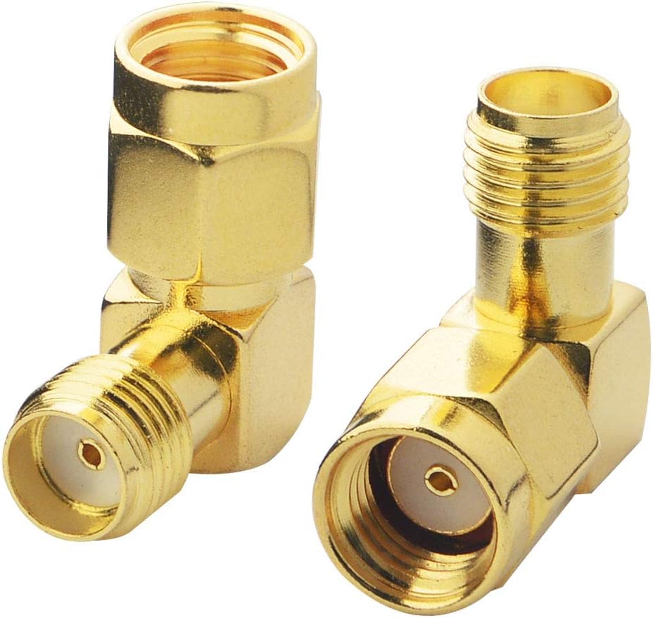 RF Antenna Adapter RP-SMA Male to SMA Female 90 Degree Right Angle Gold-Plated Connector for 2G/3G/4G LTE Antenna Plug Goggles Hsdpa UMTS Pack of 2