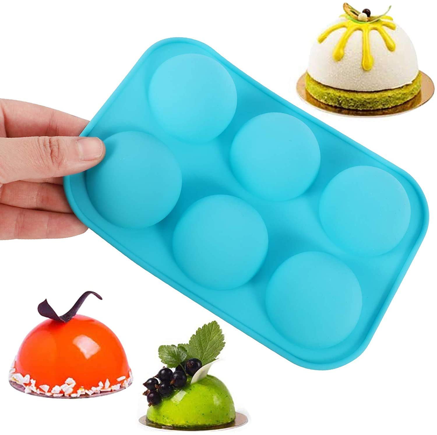 Moule en Silicone de Demi-sphère de 4 pcs, 6 moules Semi-Forme de la cavité Sphere Sphere Sphere Cupcake Moule de Cuisson for Chocolat, gâteau
