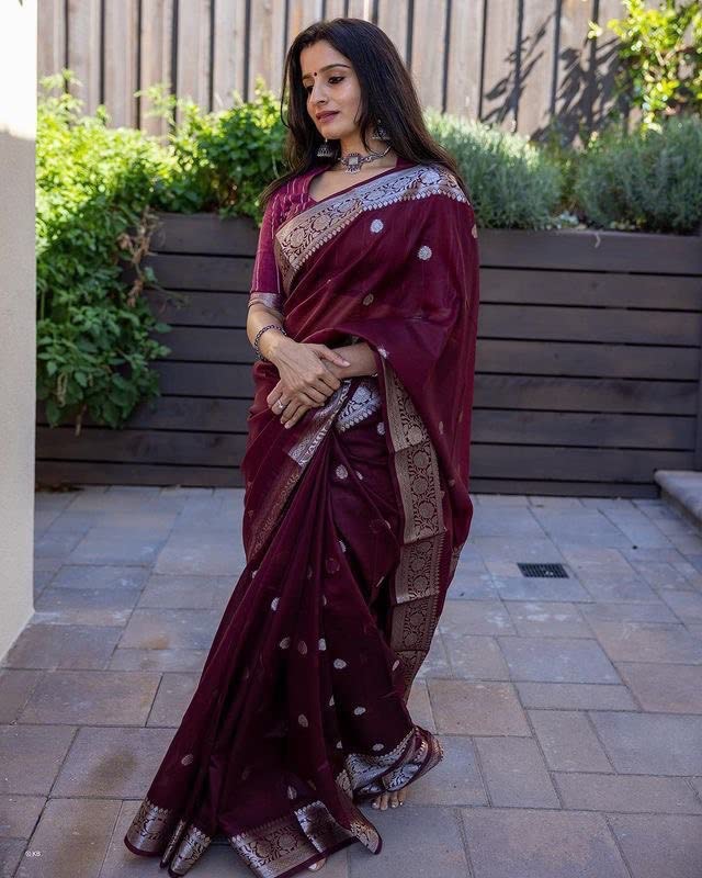 Image of Banarasi soft Cotton-Silk Saree with Unstitched Blouse - Graceful Design for Special Occasions, Weddings & Festivals