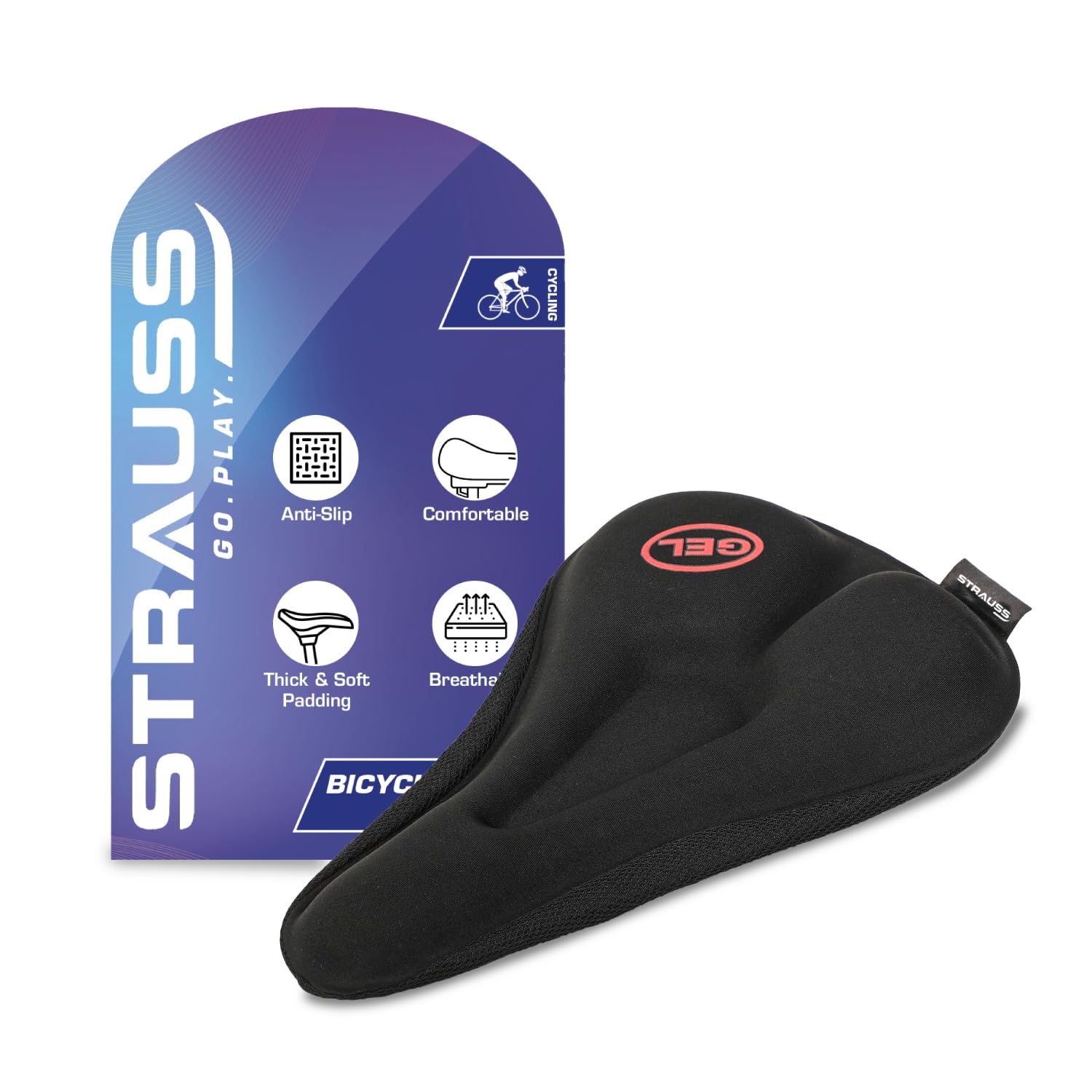 Strauss Silicone Gel Seat Cover with Anti-Slip Granules & Soft, Thick Padding | Superior Comfort, Breathable Design | Comes with Adjustable Rope Straps & Fits All Cycles, (Black) (B08GFCTNQN) Amazon Price History, Amazon Price Tracker