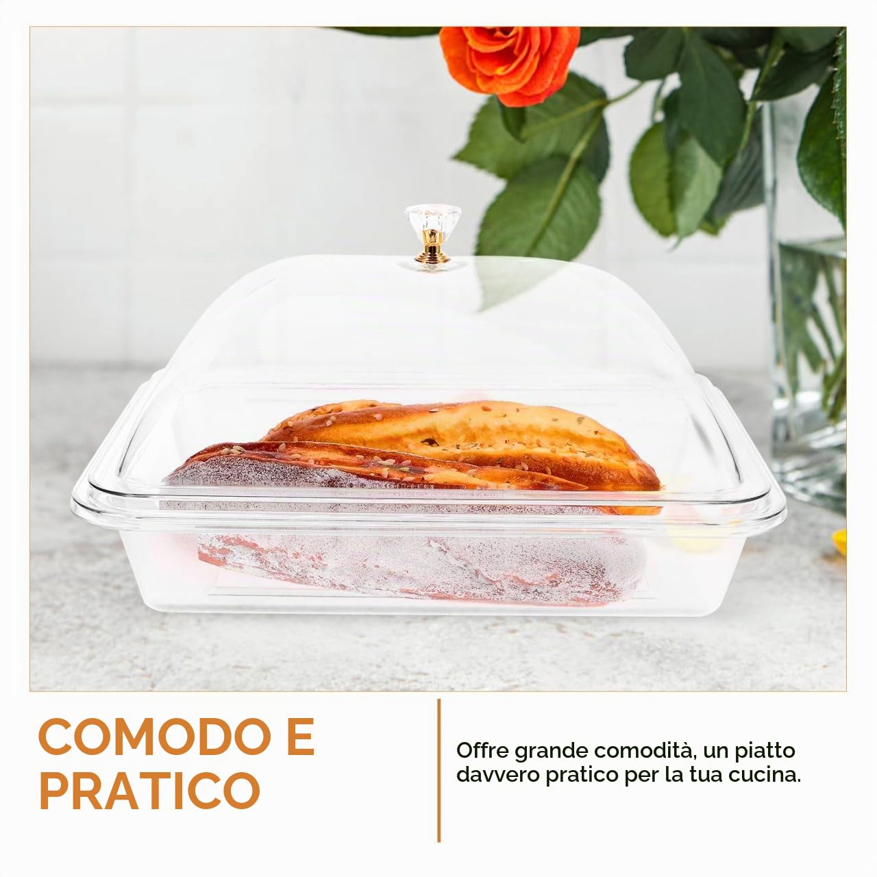 Operitacx Vassoio Da Portata Con Coperchio 10.63X8.27X4.92 Pollici Vassoio Trasparente in Acrilico Per Dessert Frutta Snack Buffet Casa E Ristorante Multifunzione