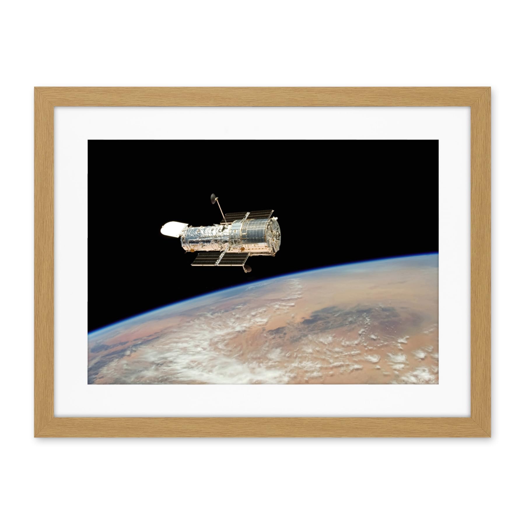 Artery8 Hubble Space Telescope Image The Hubble's Final Release Over Earth By Space Shuttle Atlantis Crew In 2009 Servicing Mission 4 Artwork Framed Wall Art Print 18X24 Inch