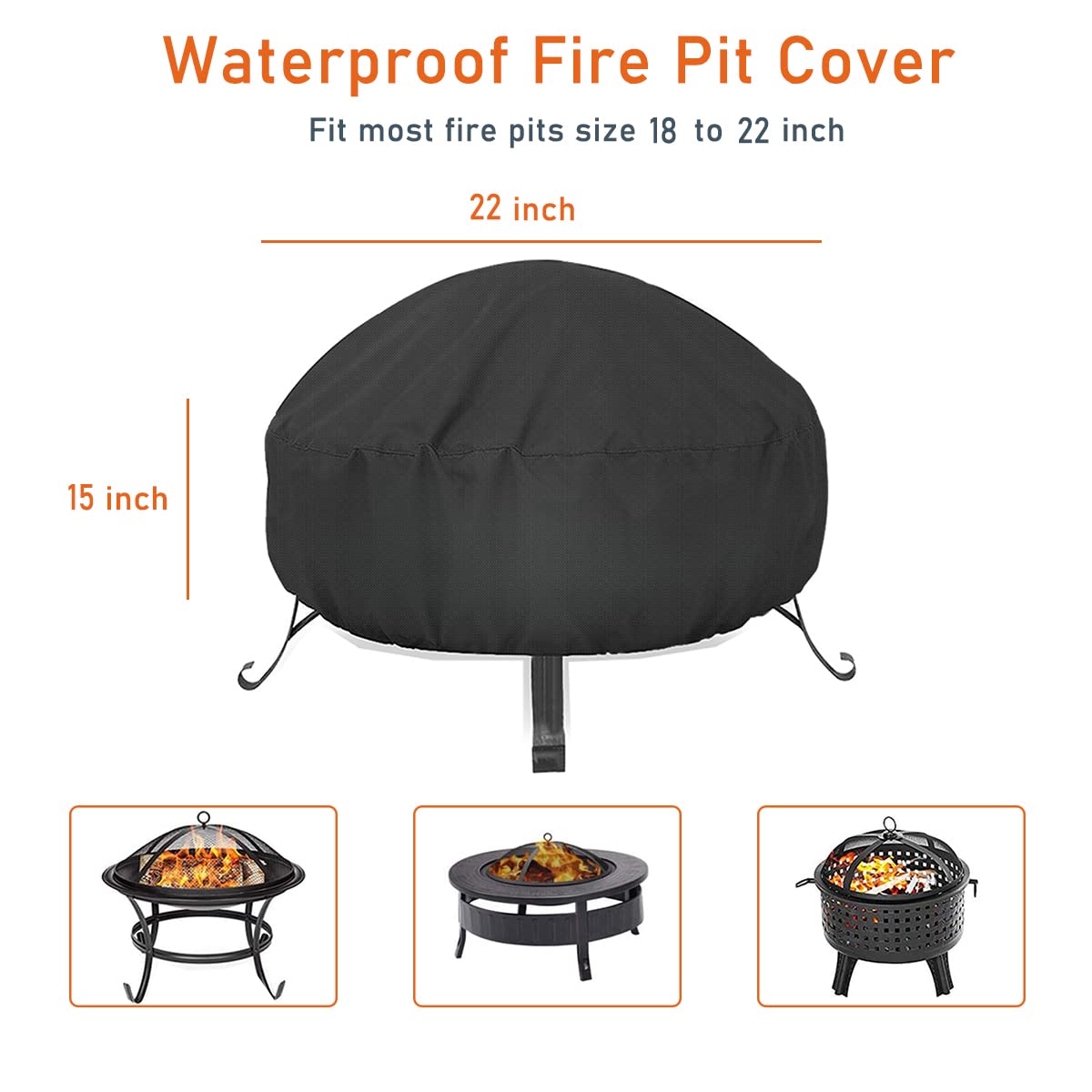 LBTING Fire Pit Cover, 28 inch Cover for 23-28 inch Round Firepit, Waterproof Windproof Dustproof UV-Resistant Heavy Duty Cover for Outdoor Patio Firepit Table - Black — view 2