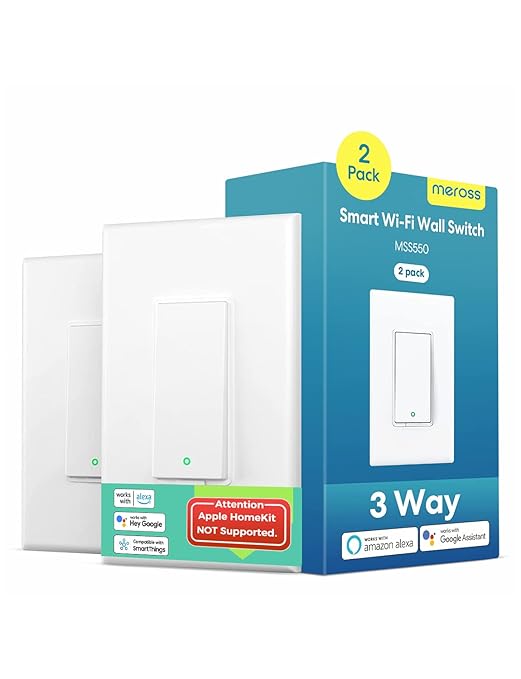 meross 3Way Smart Switch, Neutral Wire Required, Compatible with Alexa