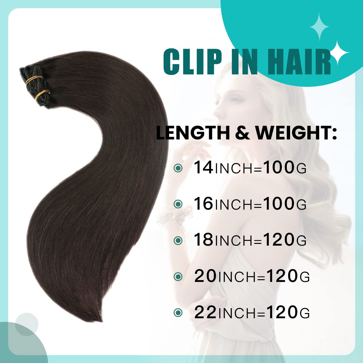 SURNEL Clip in Hair Extensions Real Human Hair Natural Black Silky Straight Hman Hair Clip in Extensions for Women 20 Inch 120g 6pcs Straight Thick Remy (C#1B - Image 2