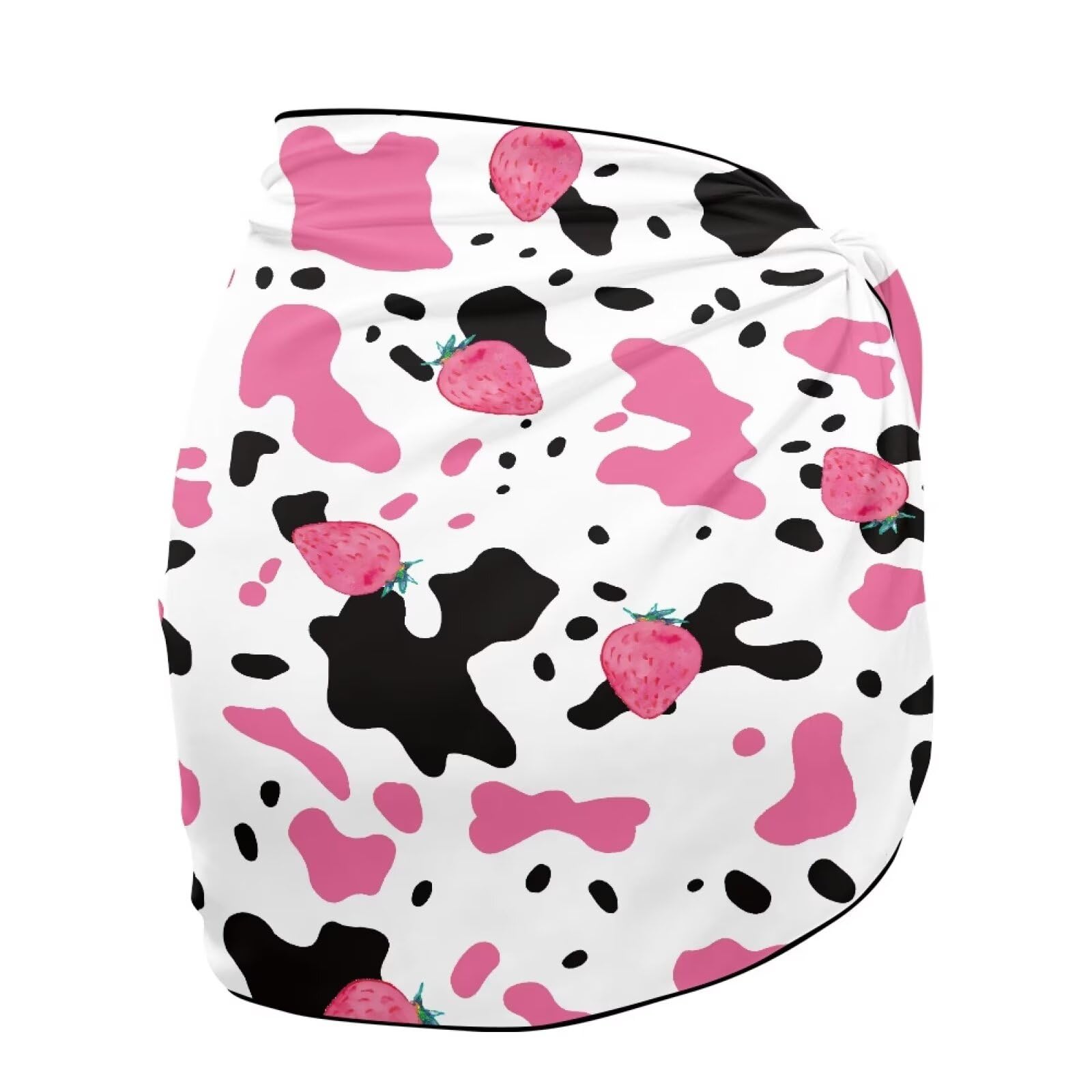 doginthehole Strawberry Cow Swimwear Chiffon Pareo Beach Cover Up Bikini Wrap Skirt for Women Girl Cute Summer Vacation Swim Sarong for Beach Pool Party