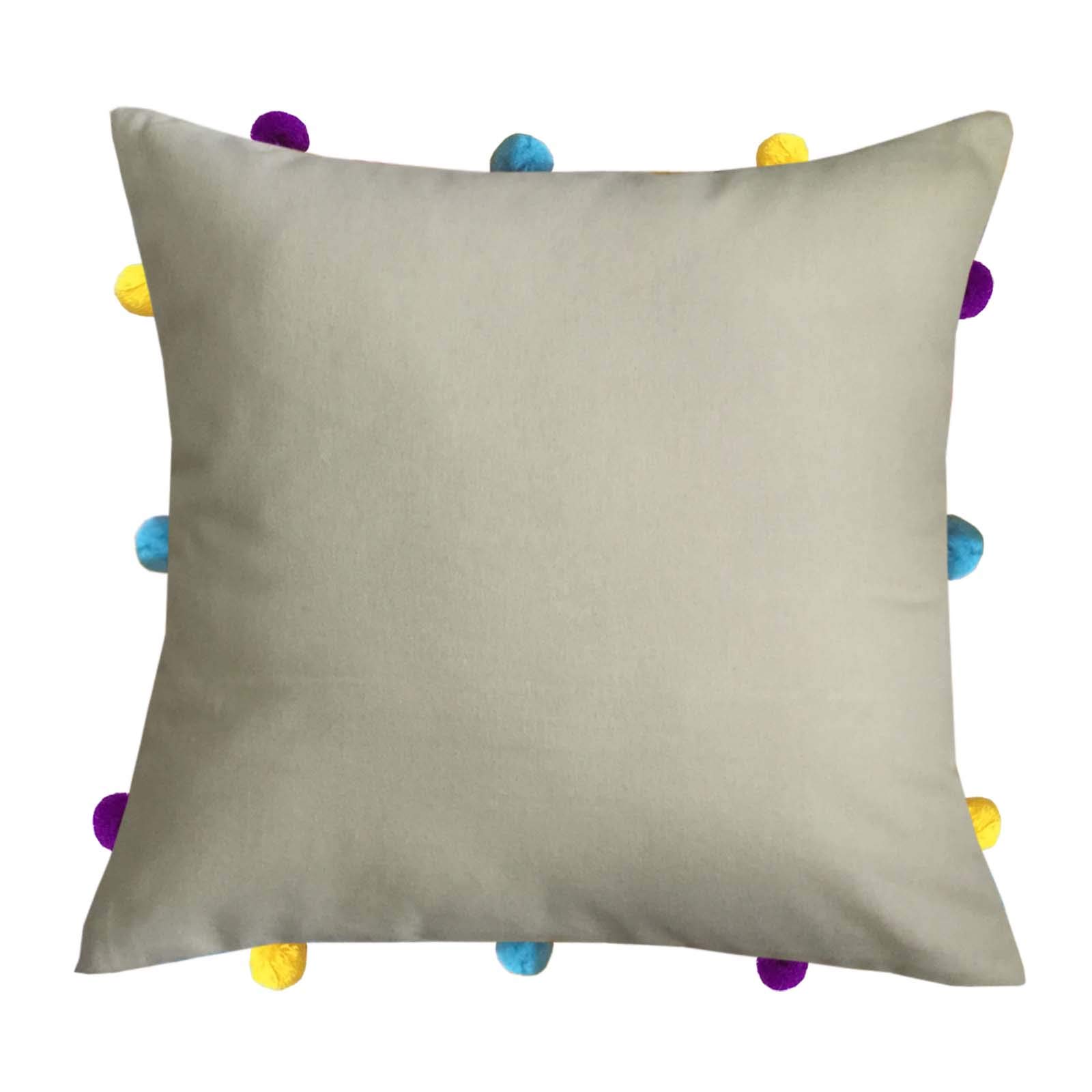 Lushomes Cushion Cover 12x12, Boho Cushion Covers, Sofa Pillow Cover, Cushion Covers with Tassels, Cushion Cover with pom pom (12x12 Inches, Set of 3, Beige)