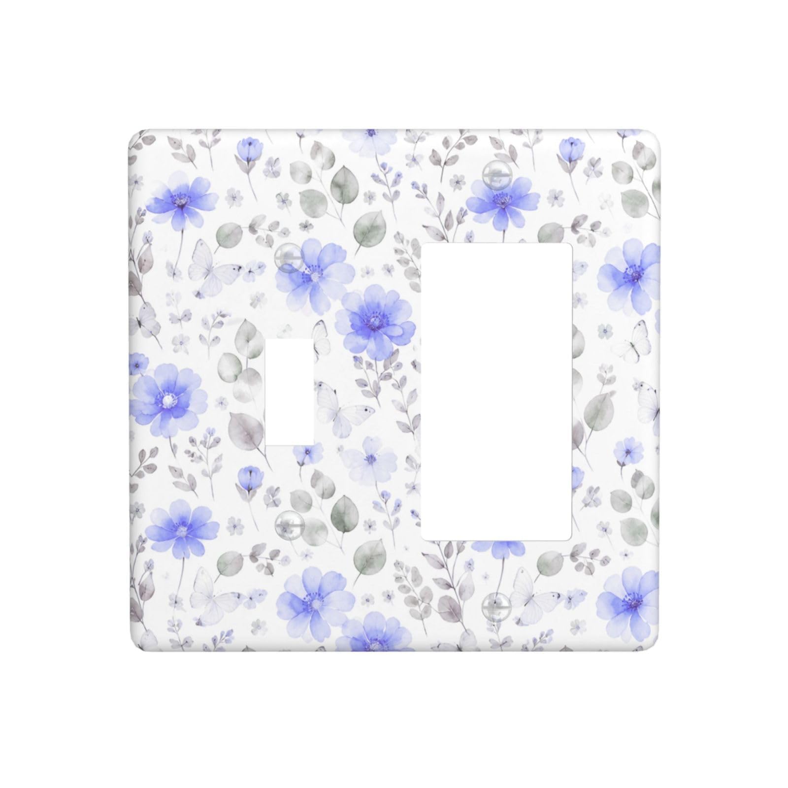 DWBGUO Decorative Outlet Covers Watercolor Blue Floral Butterfly 2-Gang Light Switch Cover Plate Single Toggle 1 Rocker Wall Plates for Electrical Outlets Switch Plate Covers for Home Bedroom Decor