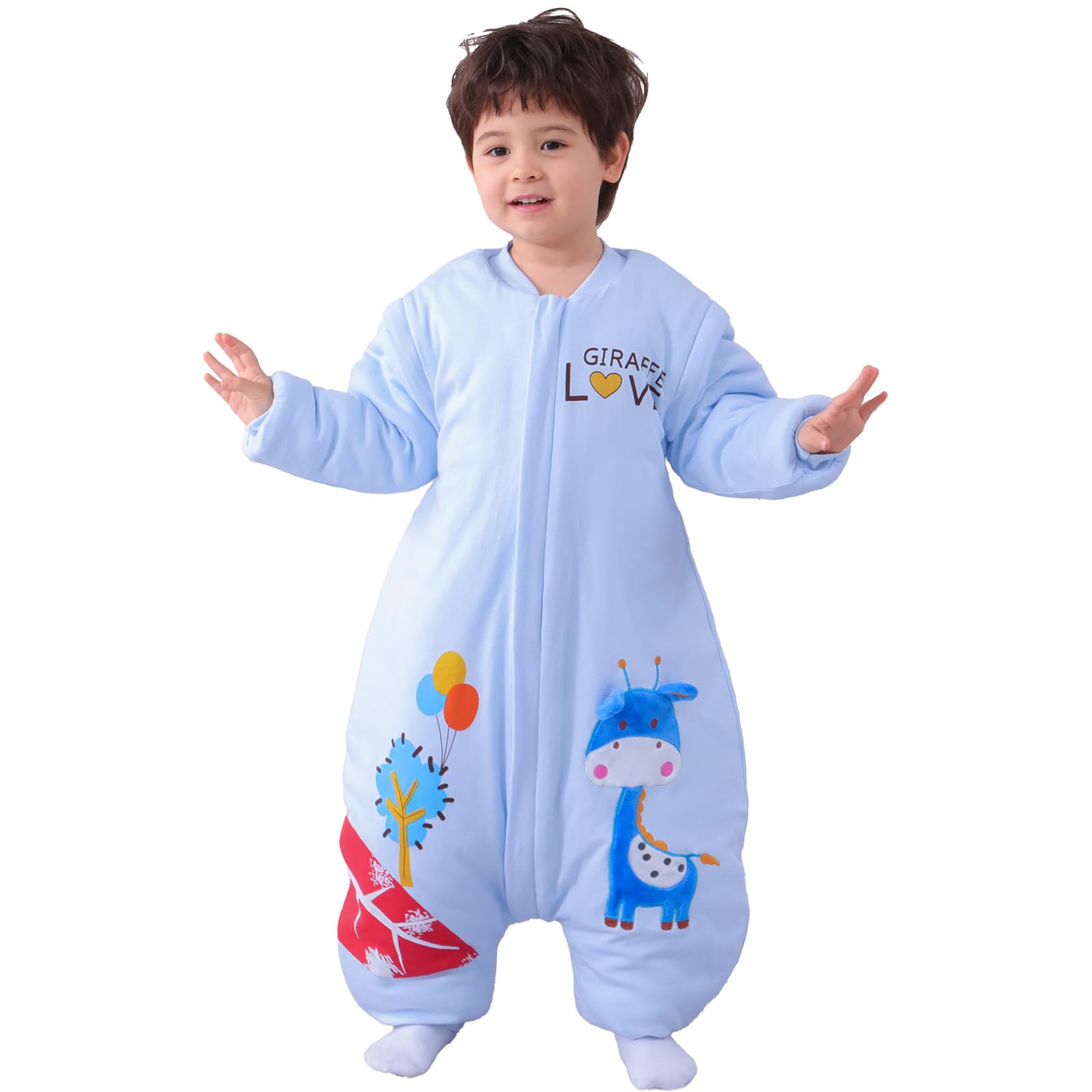 MIKAFEN Sacco nanna a maniche lunghe con piedi 3,5 tog invernale, per bambini - sacco nanna invernale con gambe - 100% cotone, Cervo blu (3-4 anni)