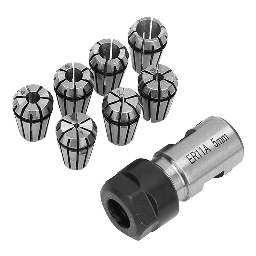 Ensemble de support de mandrin à pince, y compris 7PCS ER11 5mm tige d'extension de support d'arbre de moteur et ER11 1-7mm pinces à ressort pour le forage de fraisage et plus