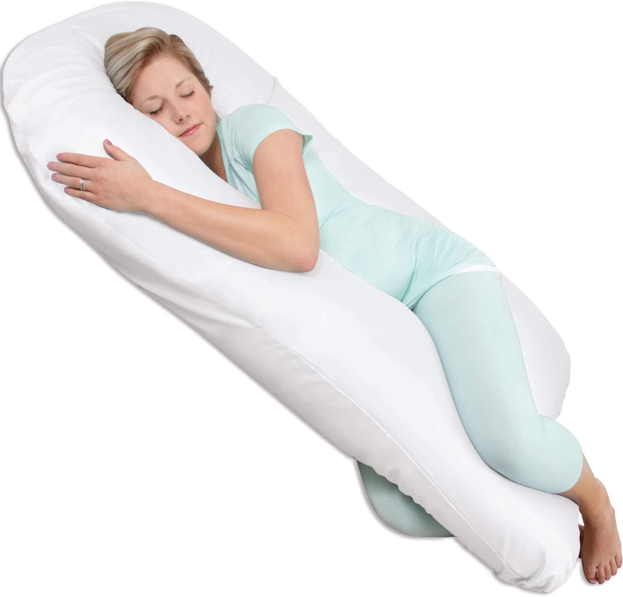 LeachcoBack 'N Belly® Supreme Contoured Pregnancy/Maternity Body Pillow with a 100% Cotton, Zippered Removable Cover, Soothing White