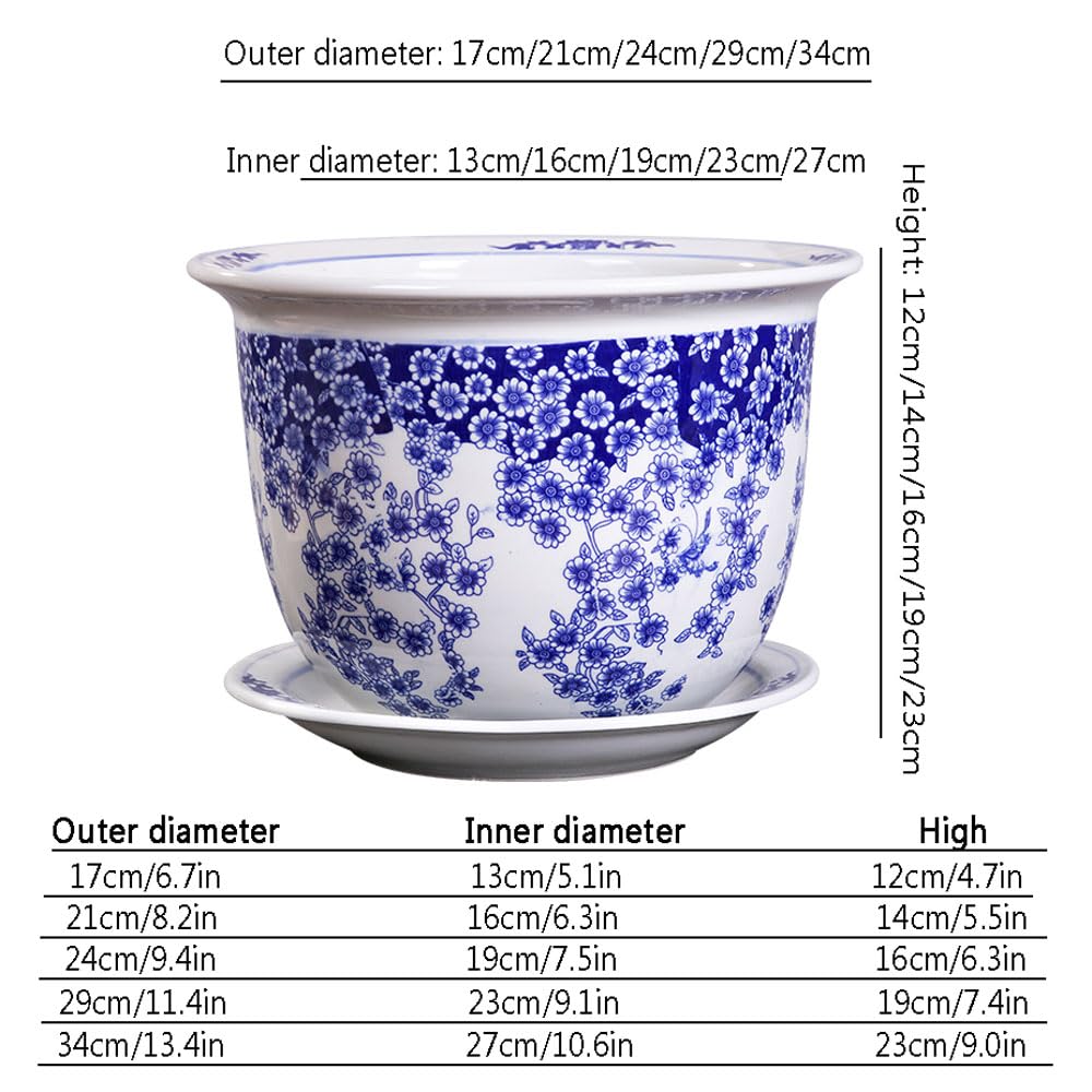 Niebiesko-Biała Porcelanowa Doniczka W Stylu Chinoiserie, Doniczka Ogrodowa Z Otworem Drenażowym Do Roślin Ogrodowych W Pomieszczeniach I Na Zewnątrz