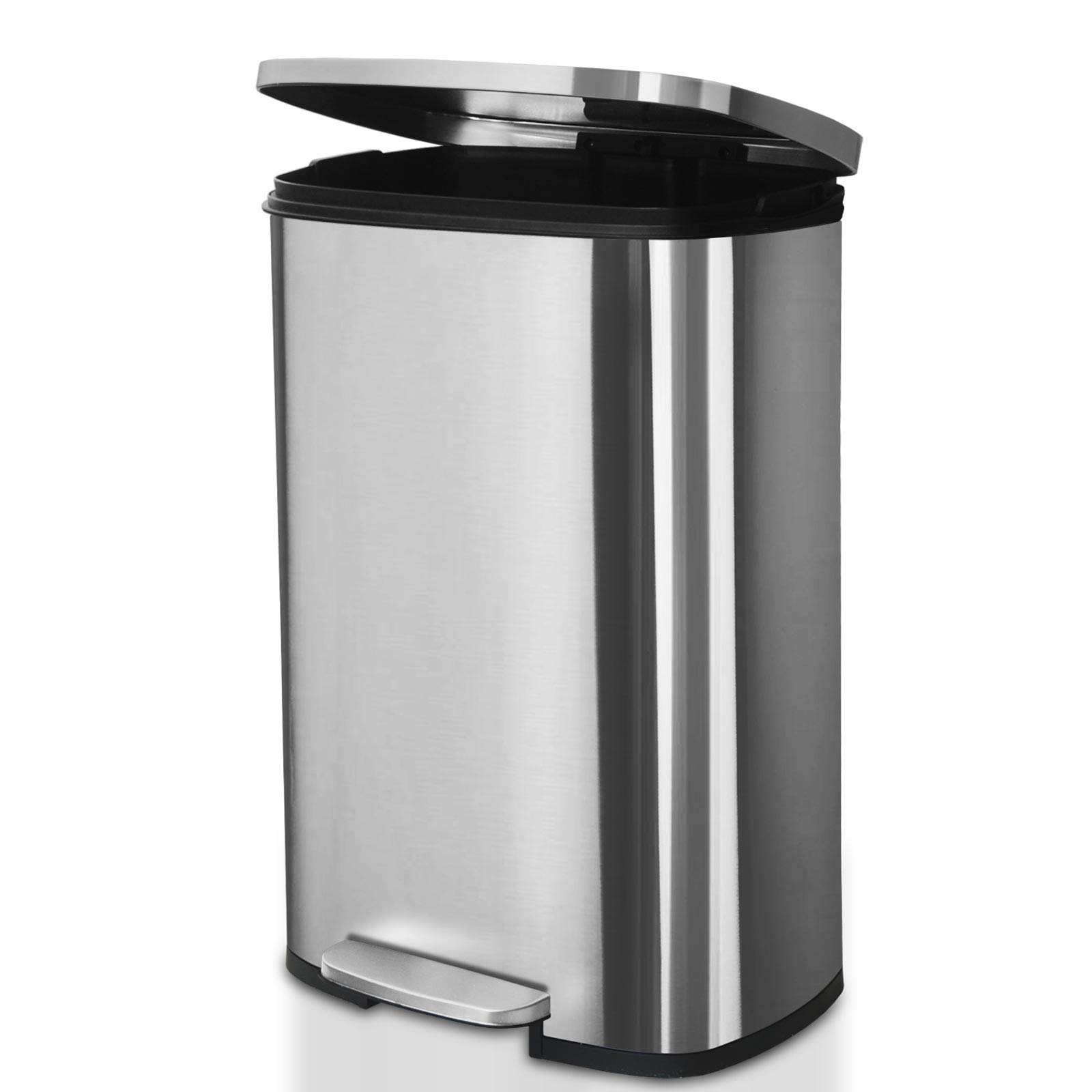 casa pura Dustin - Pattumiera a pedale, 30 litri, con abbassamento automatico, chiusura antiodore, in acciaio inox, secchio interno estraibile in plastica