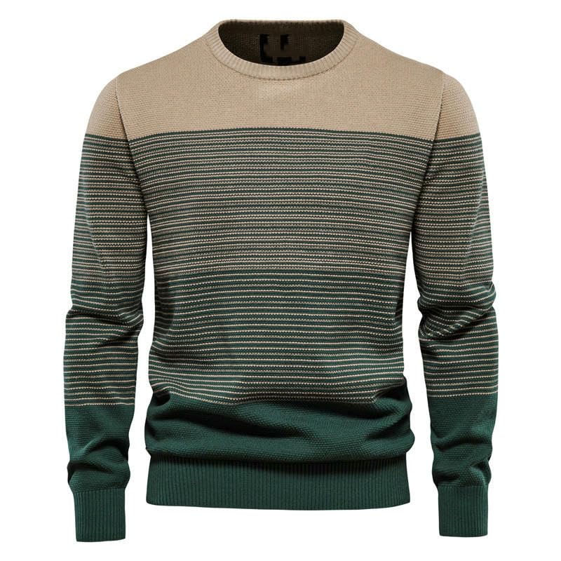 Men's Autumn Winter Trendy Vintage Slim Fit Long Sleeve Striped Round Neck Knit Sweater3