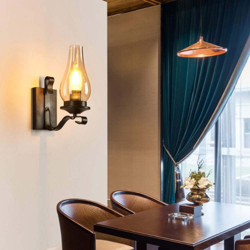 Lampada Da Parete Retrò Applique Parete Industriale Ferro E27 Paralume Vetro Lampada A Muro Semplice Ristorante Casa Bar Camera Letto Comodino Corridoio Illuminazione A Parete Decorativa Interni,F