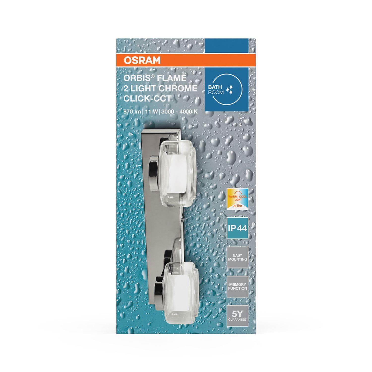Licht-Erlebnisse LED Wandleuchte Metall Glas Chrom 3000-4000 K Click-CCT IP44 modern Bad Flur Schlafzimmer Treppenhaus B:30 cm Wandlampe Badezimmer