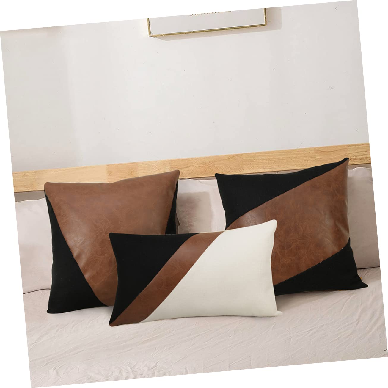 Levemolo Farmhouse Throw Pillow Cover Modern Stripe Patchwork Design for Sofa Living Room Bedroom Decor Simple Pu for Comfort and Style