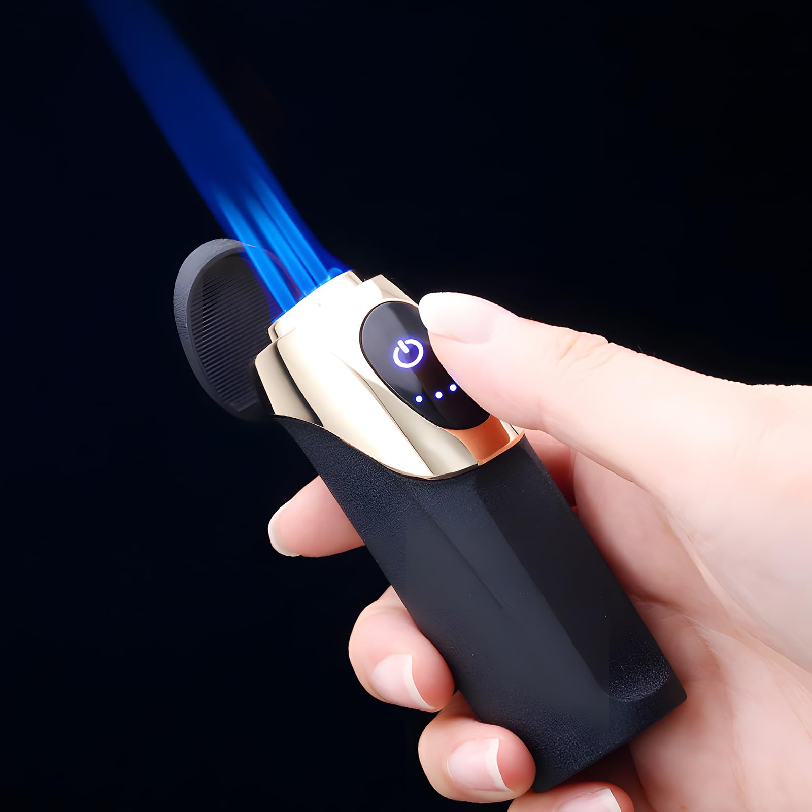 Briquet électrique coupe-vent avec coque tactile, capteur tactile, 3 flammes réglables, chargement USB, écran LED, convient pour l'extérieur, le camping (A)