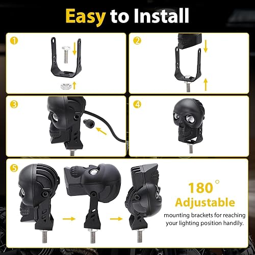 Miniatura 8 de UHONSN 2PCS Skull LED Motorcycle Driving Fog Lights 38W 3000Lm Led Pod Lights Bar Spotlight Auxiliary Light Headlights for Jeep Offroad Truck Cart