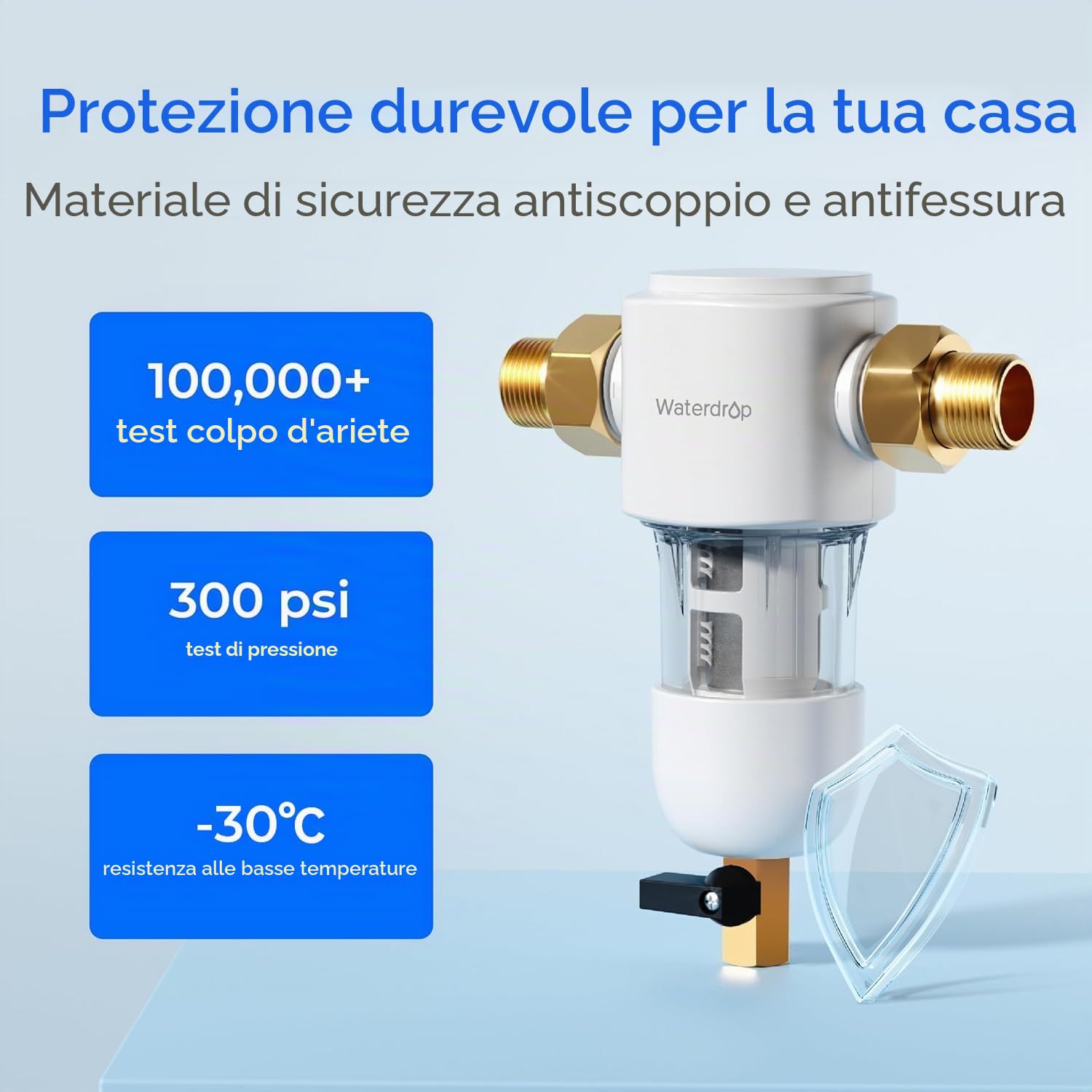 Waterdrop PF01 Filtro Sedimenti Spin Down, 50 Micron | Acqua Riutilizzabile per Tutta la Casa, Prefiltro Lavabile per Acqua di Rete e Acqua di Pozzo, 1" MNPT + 3/4" FNPT