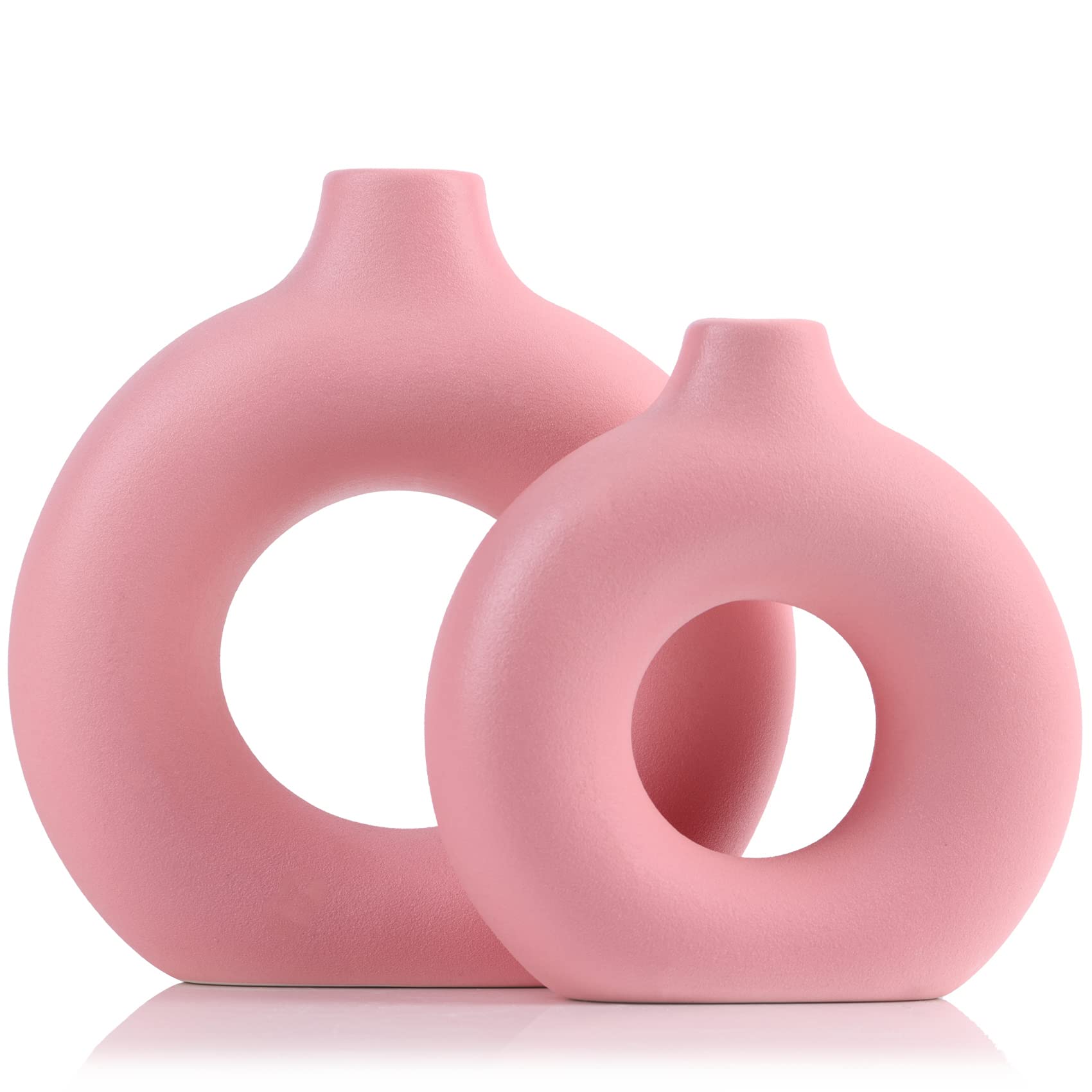 Juego de 2 jarrones Redondos de cerámica en Color Rosa para una decoración Floral Moderna, centros de Mesa para la Sala de Estar, la Chimenea, el Dormitorio, la Oficina o la Granja