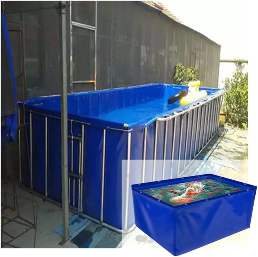 YJFENG Foldable Fish Pond, Temporary Waterproof Canvas Holding Tank, 0.5mm Heavy Duty Tarp Water Storage Pool for Saltwater Fish, Koi Turtles with Drain (Color : Blue, Size : 2x1x1M)