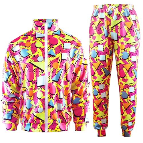 Image of Arssm Retro 80s 90s Outfit Sets for Men Vintage Jacket and Joggers Sweatpants 80s Tracksuit Streetwear