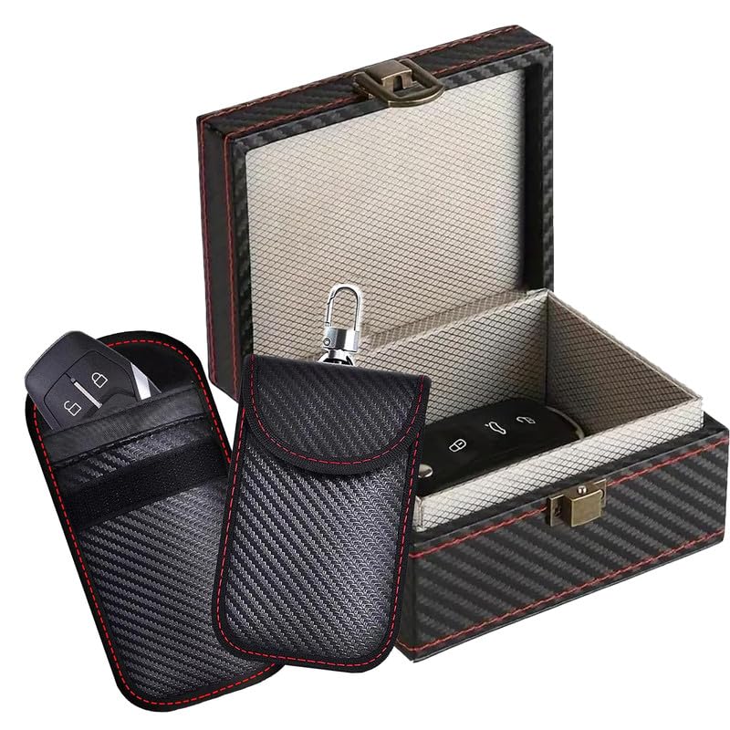 2 UR DOOR Faraday Box and Key Fob Protector Pouch Bundle, Ultimate RFID Signal Blocking Box and Pouches