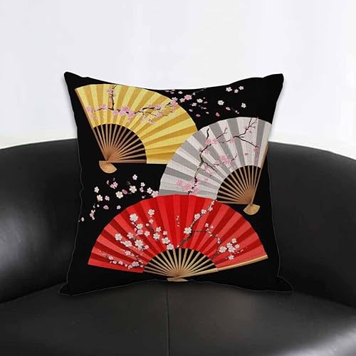 Miniatura 3 de AOYEGO Funda de almohada con diseño de abanico japonés, rama de flor de cerezo asia, plantas artísticas y florales, elegante funda de almohada de