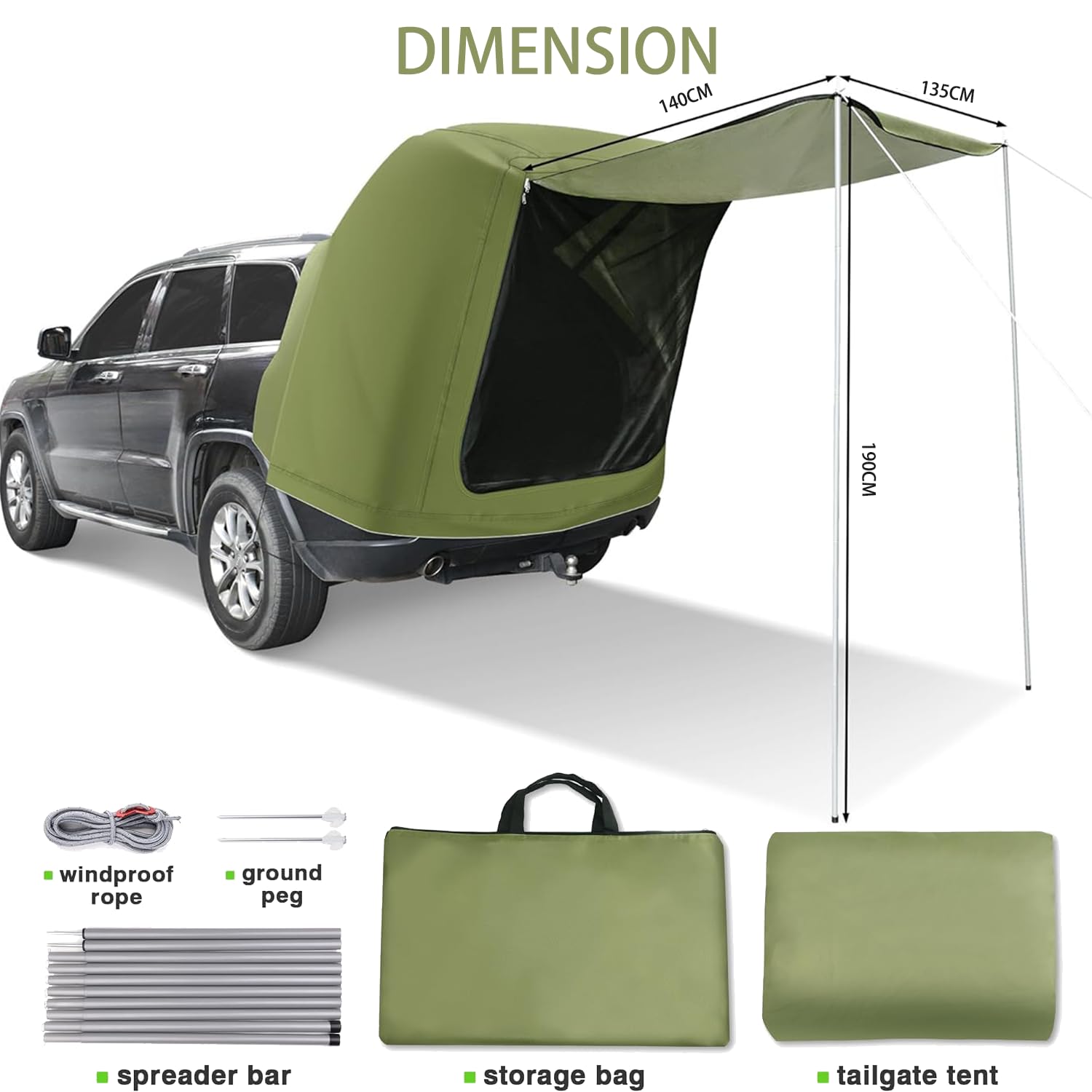 Tenda Universale per SUV Portellone Posteriore Auto - Impermeabile, con Barra di Supporto - Compatibile con Fiat 500X, Renault Captur, Volkswagen T-Roc ecc