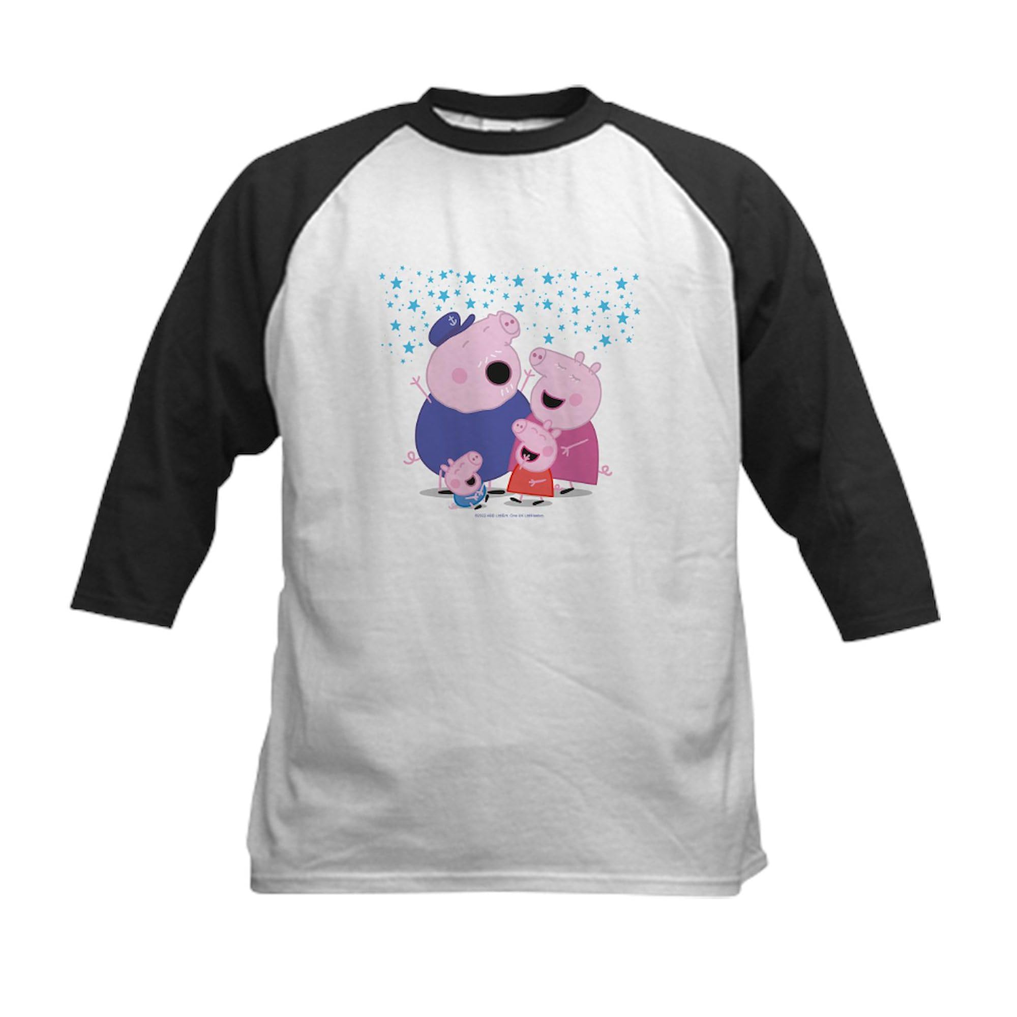 CafePress Peppa Pig Family Laughing Baseball Jersey Kids Cotton Baseball Jersey, 3/4 Raglan Sleeve Shirt Black/White