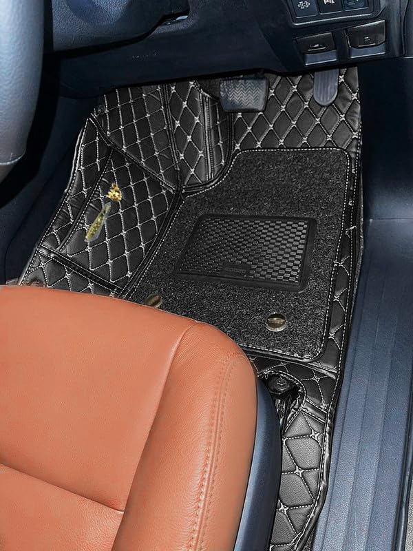 CAR SAAZ 7D Car Floor Mat for Mercedes-Benz C-Class(2015-2020) | Faux Leather | Waterproof & Washable |Tan Black Color