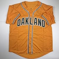 Vista 4 de Camiseta de béisbol amarilla JSA COA de Dennis Eckersley Oakland con Autógrafo