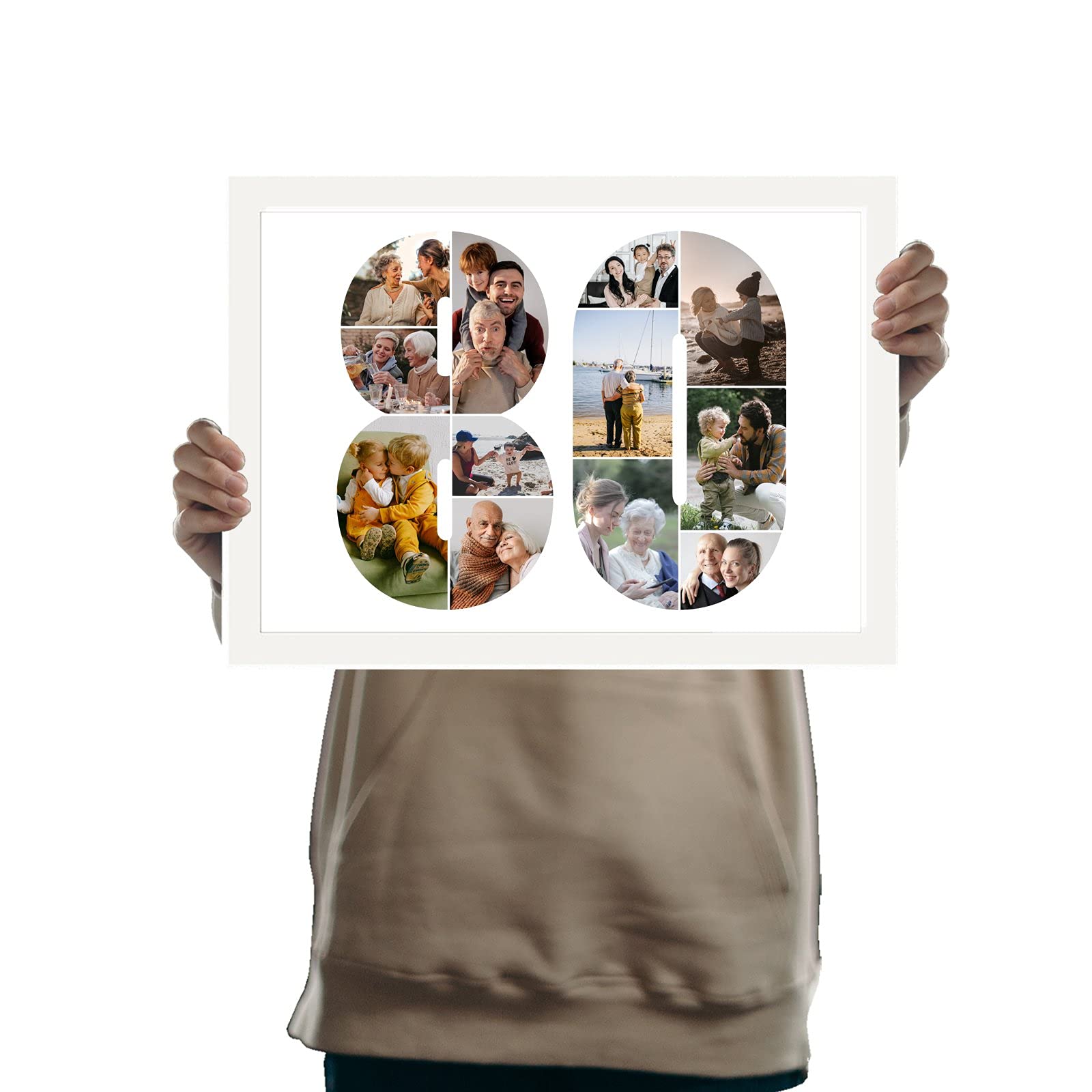 You Personalise 80th Birthday Personalised Photo Collage Framed White A4