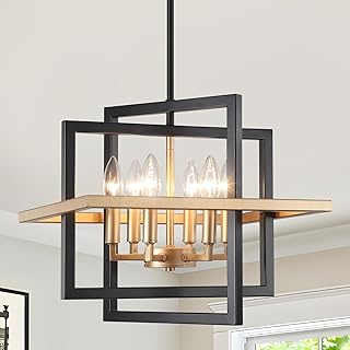 6-Light Black Gold Geometric Chandelier, Modern Industrial Pendant Light...