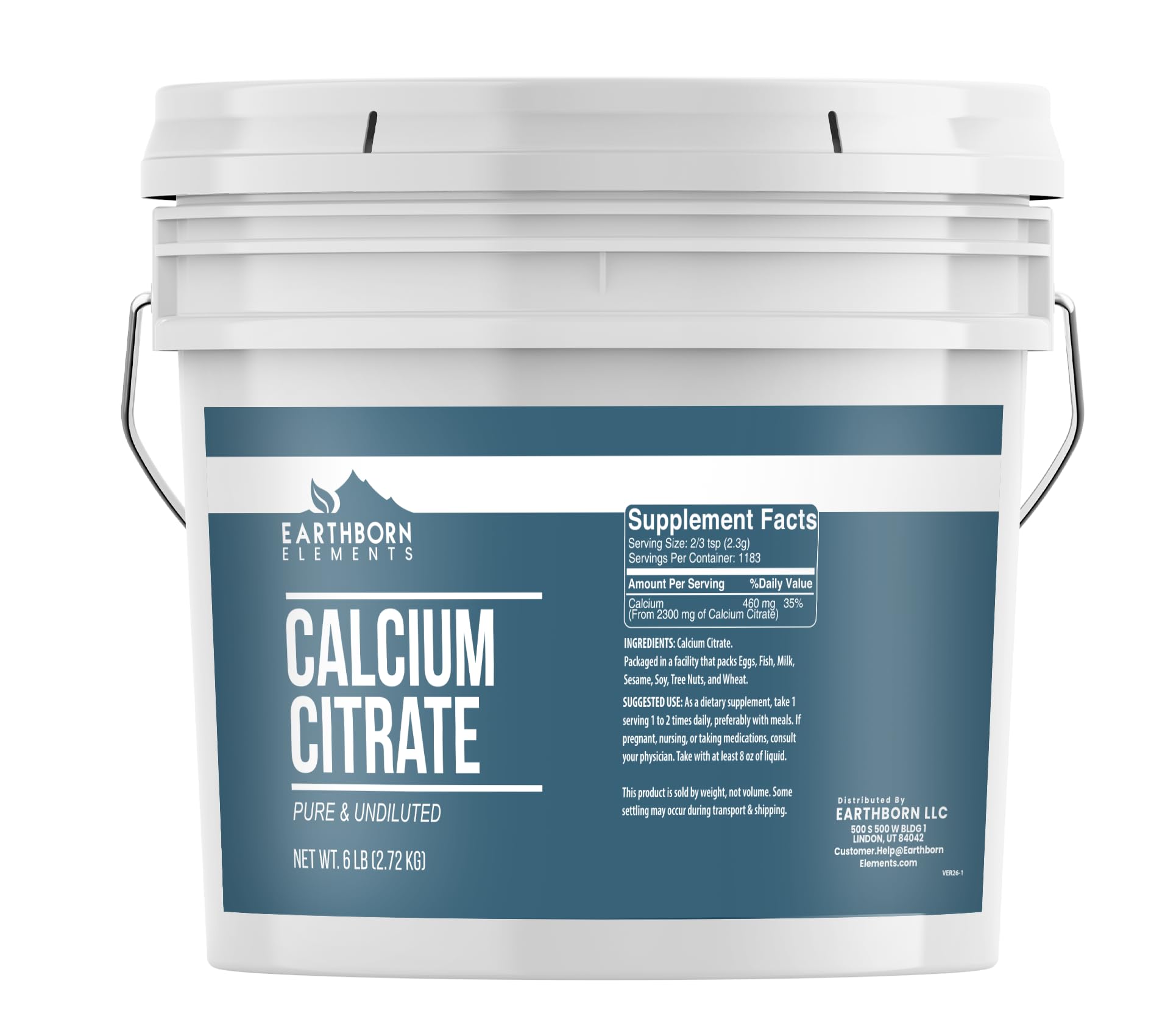 Earthborn Elements Calcium Citrate 1 Gallon Bucket, Pure & Undiluted, Lab Verified (96 Ounce) 96 Ounce (Pack of 1)