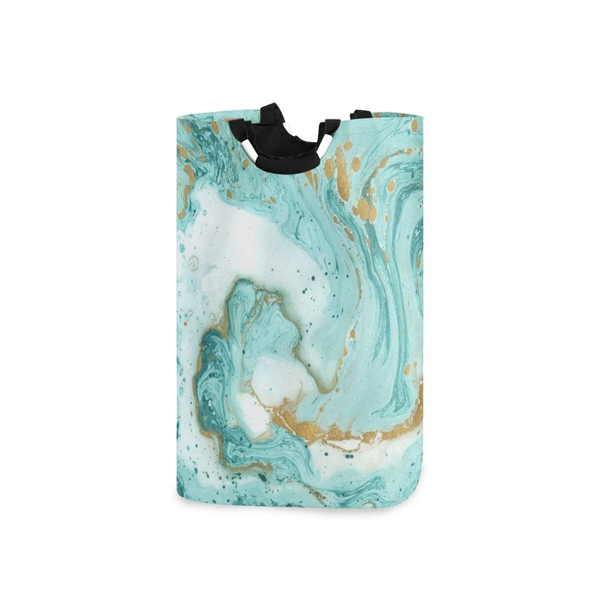 ALAZA Large Collapsible Laundry Baskets with Handles, Turquoise Marble Texture Washing Baskets Laundry Hamper for Bedrooms