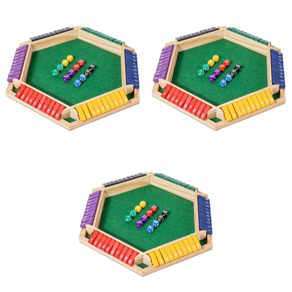 Gioco Chiudi Il Tavolo per 6 Giocatori, Set in Legno con Disegni Tradizionali, Pub, Gioco di Dadi Educativo per Famiglia, Bambini e Adulti - Multicolore - 3 Pezzi