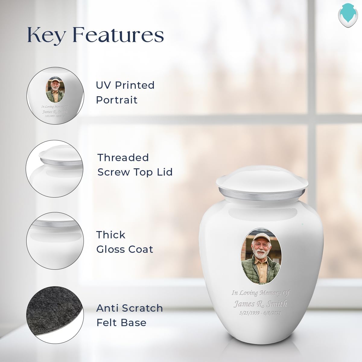 Geturns Embrace Small Personalized Picture Cremation Urns for Human Ashes I White Photo Funeral Urn for Men and Women I Holds up to 44 Cubic Inches