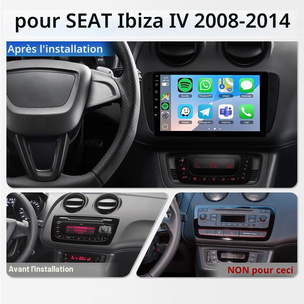 9" 4+64GB Autoradio pour Seat Ibiza MK4 6J 2008–2014
