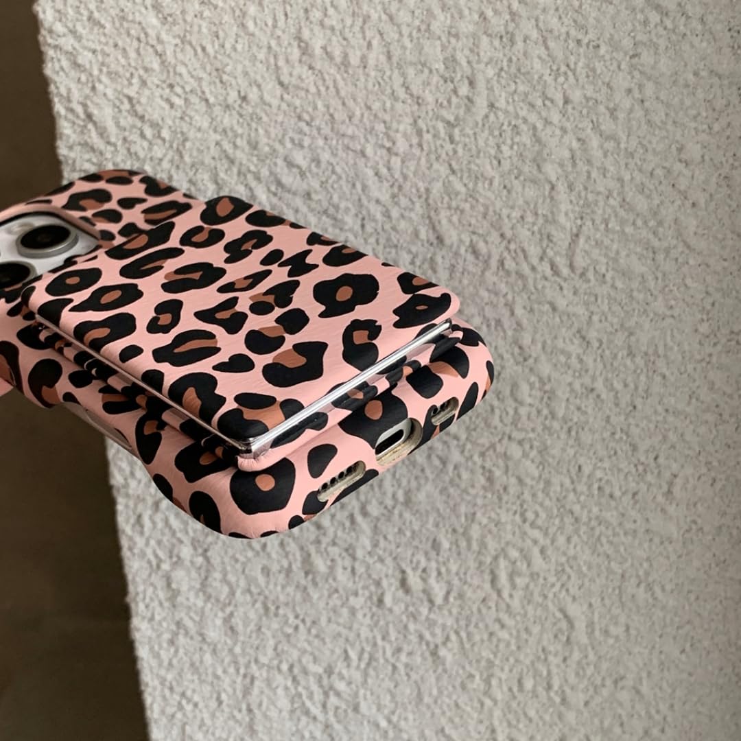 Specchietto per il trucco con supporto e motivo a righe per iPhone 14 Pro Max (per iPhone 14 Pro Max/Marrone scuro)