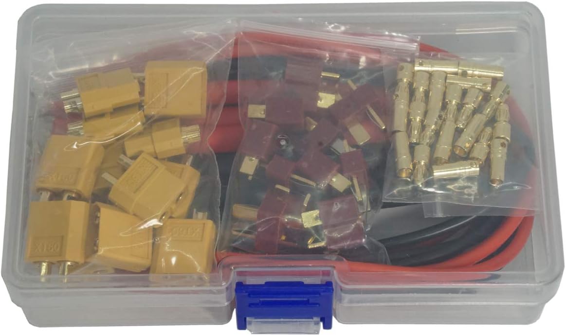 66PCS ShareGoo T Plug,XT60 XT-60 Plug 3.5mm Gold Banana Plug Bullet Male Female Connector Adapter with 14 Gauge Silicone Wire 5mm Heat Shrink Tubing for RC Car Boat Drone Battery ESC Motor